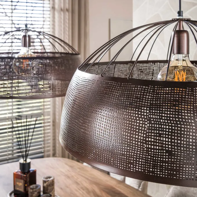 WoonStijl Hanglamp Screen open 2-lichts Ø60cm Antiek koper