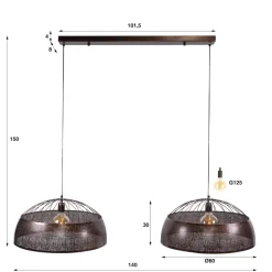 WoonStijl Hanglamp Screen open 2-lichts Ø60cm Antiek koper