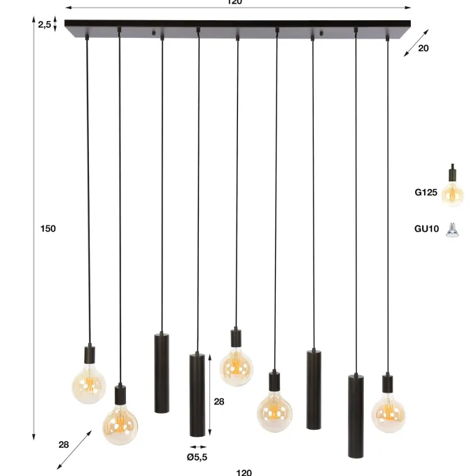 WoonStijl Hanglamp Senso 5+4-lichts Sienna bruin