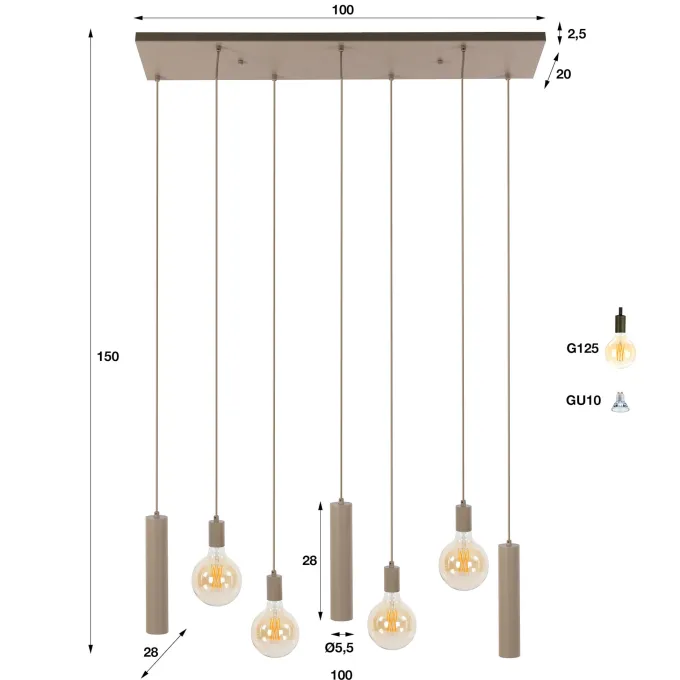 WoonStijl Hanglamp Senso 4+3-lichts Beige