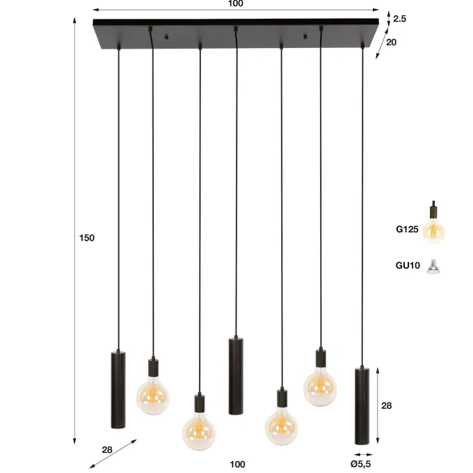 WoonStijl Hanglamp Senso 4+3-lichts Sienna bruin