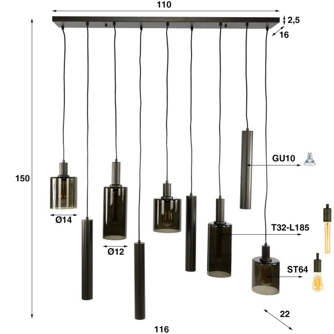 WoonStijl Hanglamp Sepiora 5+4-lichts Sienna bruin