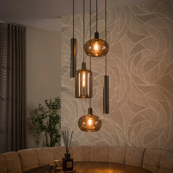 WoonStijl Hanglamp Serene getrapt 5-lichts Sienna bruin