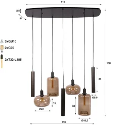 WoonStijl Hanglamp Serene 4+3-lichts Sienna Bruin