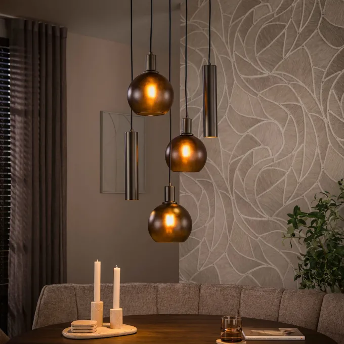 WoonStijl Hanglamp Sfera Tricolore getrapt 5-lichts Sienna bruin
