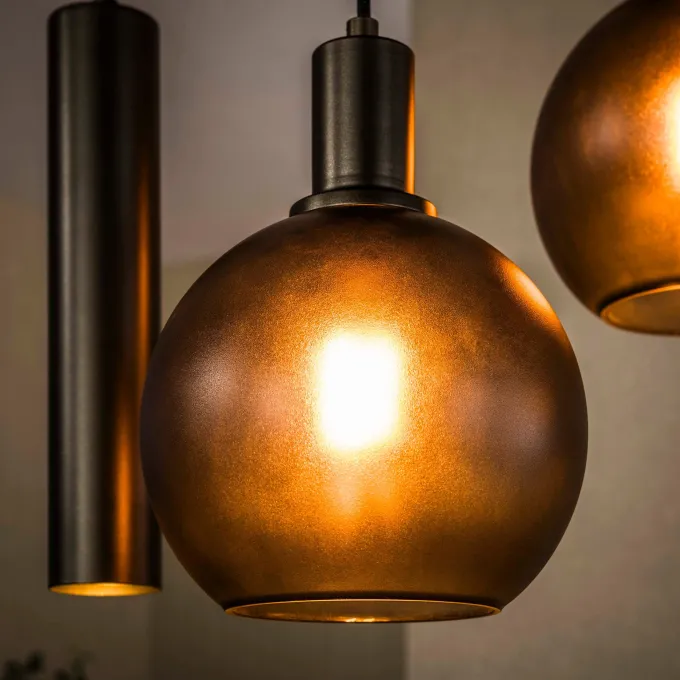 WoonStijl Hanglamp Sfera Tricolore getrapt 5-lichts Sienna bruin