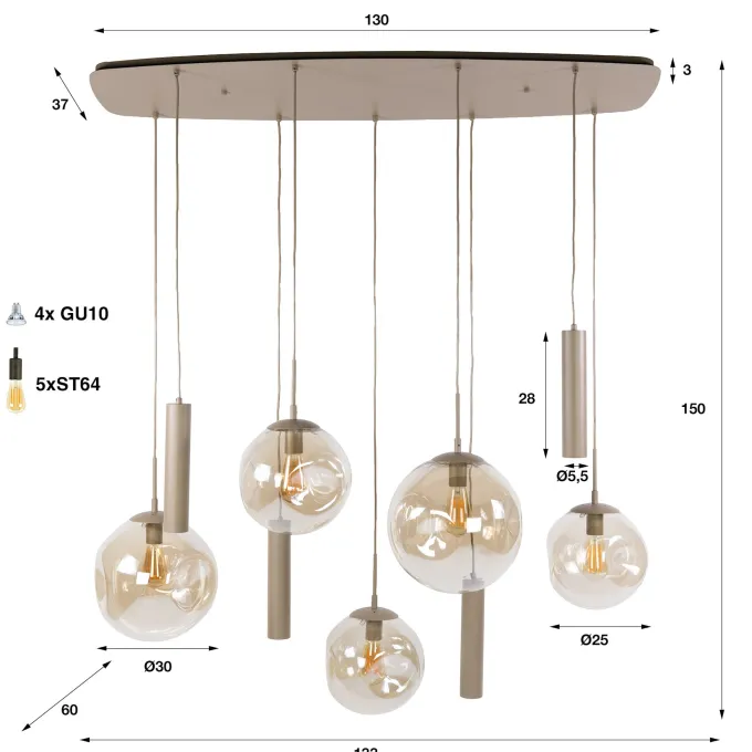 WoonStijl Hanglamp Stellar pendel 5+4-lichts Beige
