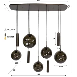 WoonStijl Hanglamp Stellar pendel 5+4-lichts Sienna bruin