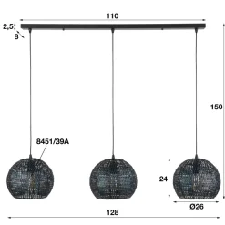 WoonStijl Hanglamp 3x armor half rond / Zwart bruin