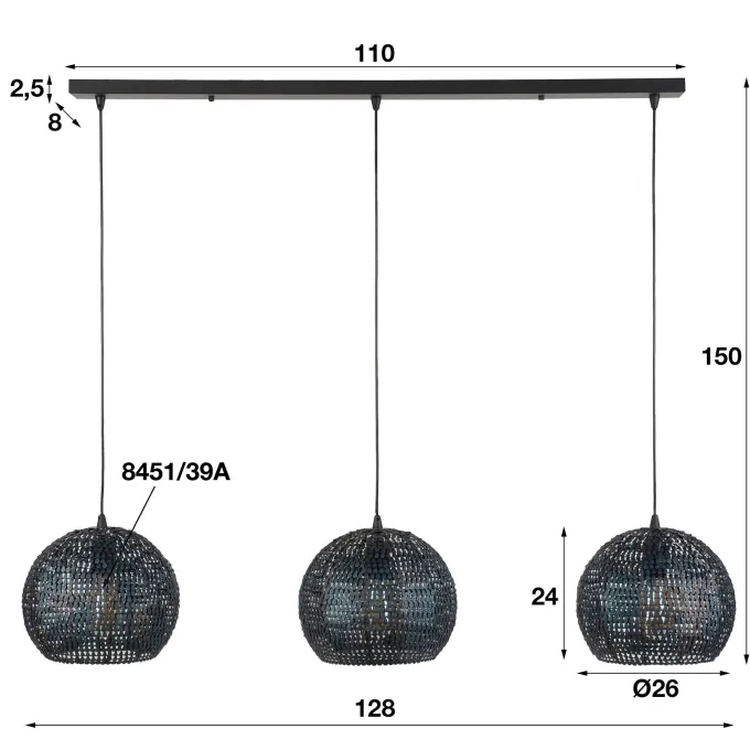 WoonStijl Hanglamp 3x armor half rond / Zwart bruin