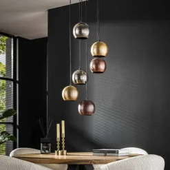 WoonStijl Hanglamp 6x bol getrapt metal print