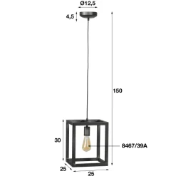 WoonStijl Hanglamp 25x25 vierkante buis / Zilver
