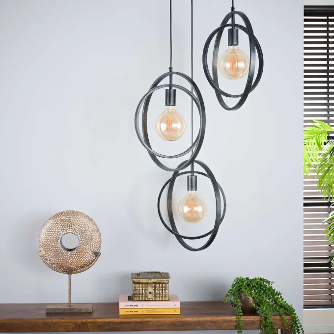 WoonStijl Industriële Hanglamp 3L Turn around getrapt - Charcoal