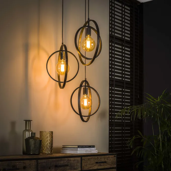 WoonStijl Industriële Hanglamp 3L Turn around getrapt - Charcoal
