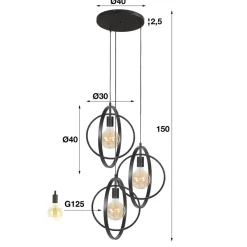 WoonStijl Industriële Hanglamp 3L Turn around getrapt - Charcoal