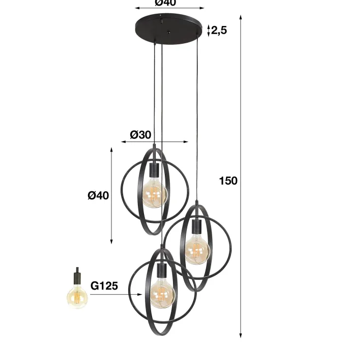 WoonStijl Industriële Hanglamp 3L Turn around getrapt - Charcoal