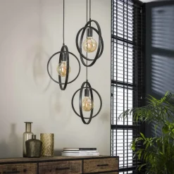 WoonStijl Industriële Hanglamp 3L Turn around getrapt - Charcoal