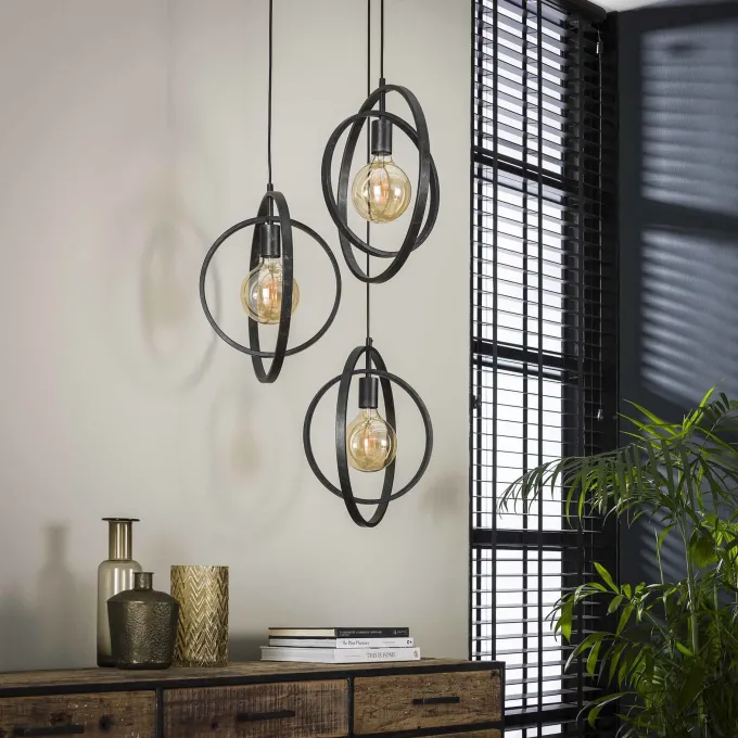 WoonStijl Industriële Hanglamp 3L Turn around getrapt - Charcoal