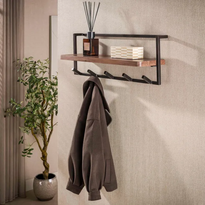 WoonStijl Kapstok Air Solid 6 haken acacia bruin
