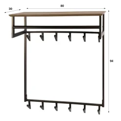 WoonStijl Kapstok Bruno hoog 2x6 haken Drift bruin