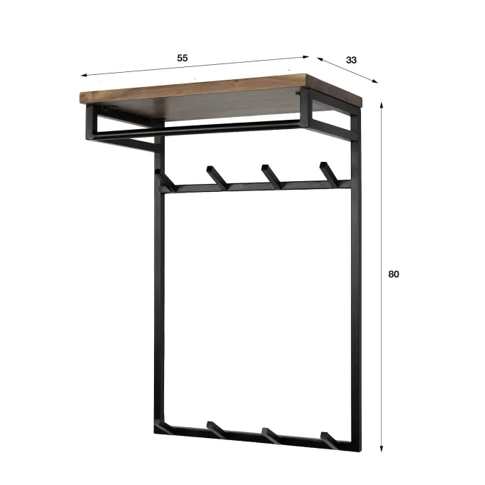 WoonStijl Kapstok Custom hoog roede en hoedenplank 2x4 haken acacia bruin