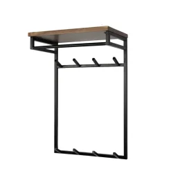 WoonStijl Kapstok Custom hoog roede en hoedenplank 2x4 haken acacia bruin