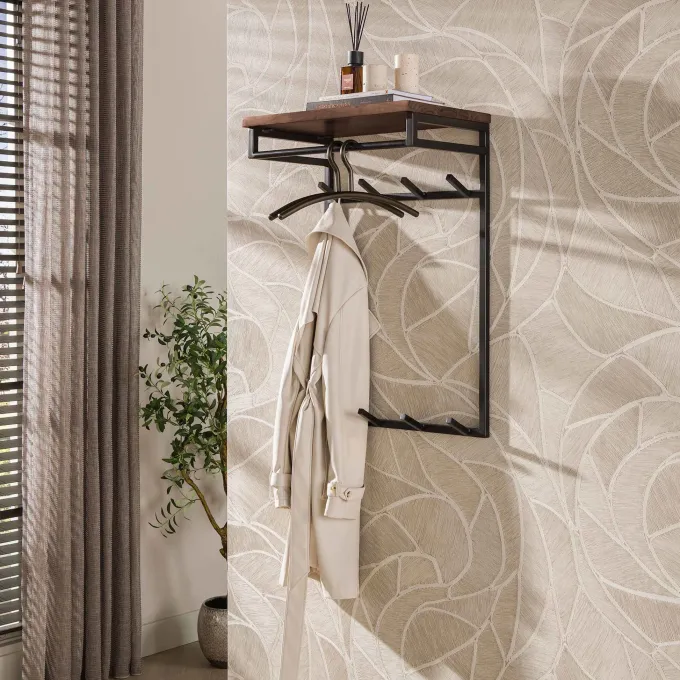 WoonStijl Kapstok Custom hoog roede en hoedenplank 2x4 haken acacia bruin