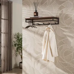 WoonStijl Kapstok Custom roede en hoedenplank 5 haken acacia bruin
