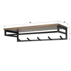 WoonStijl Kapstok Custom roede en hoedenplank 5 haken acacia bruin