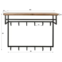 WoonStijl Kapstok Edge Curve hoog 12 haken acacia bruin
