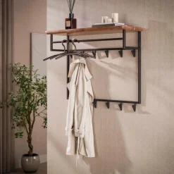 WoonStijl Kapstok Edge Curve hoog 12 haken acacia bruin