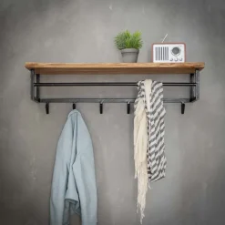 WoonStijl Kapstok edge 6 haken hoedenplank / Massief acacia naturel