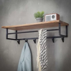 WoonStijl Kapstok edge 6 haken hoedenplank / Massief acacia naturel