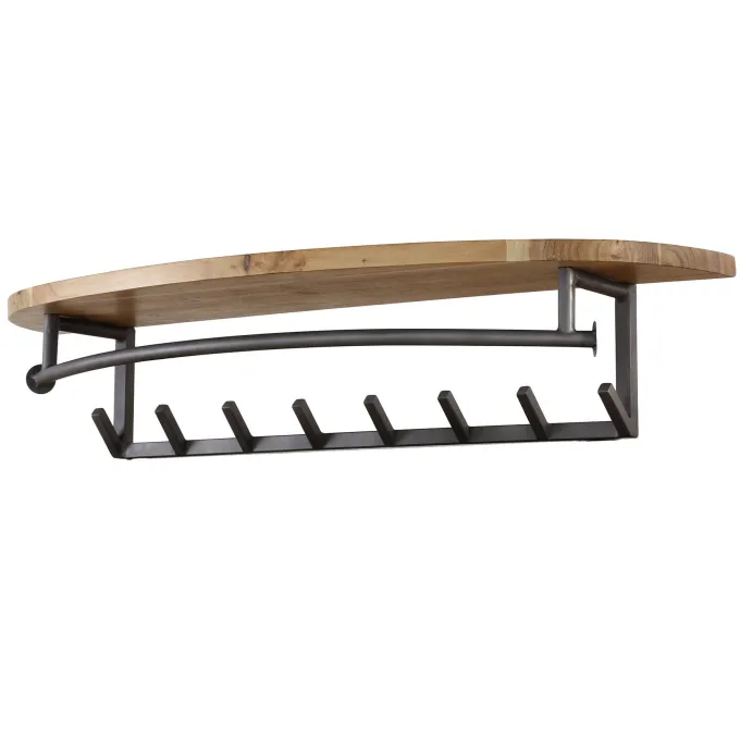 WoonStijl Kapstok round acacia 8 haken met hoedenplank