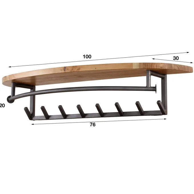 WoonStijl Kapstok round acacia 8 haken met hoedenplank