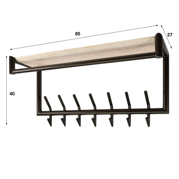 WoonStijl Kapstok Terra roede en hoedenplank 2x7 haken