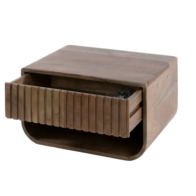 WoonStijl Nachtkastje Carve rounded zwevend 1 lade acacia bruin