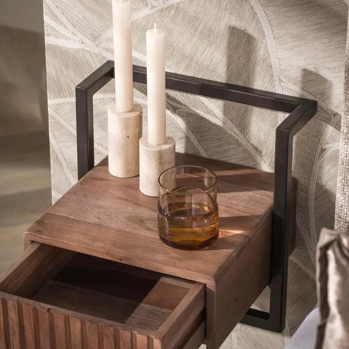 WoonStijl Nachtkastje Carve Air XS 1 lade acacia bruin