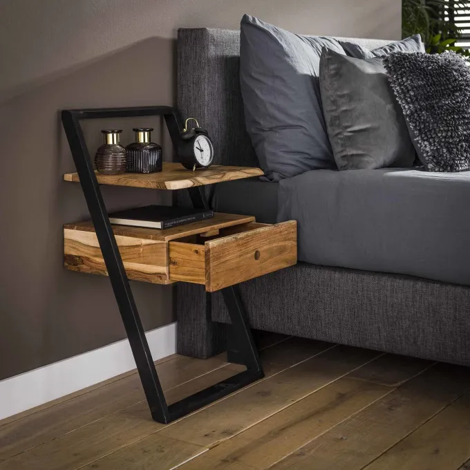 WoonStijl Nachtkastje Lean Acacia met Industrieel Metalen Frame