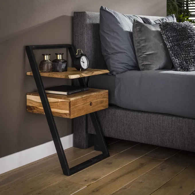 WoonStijl Nachtkastje Lean Acacia met Industrieel Metalen Frame