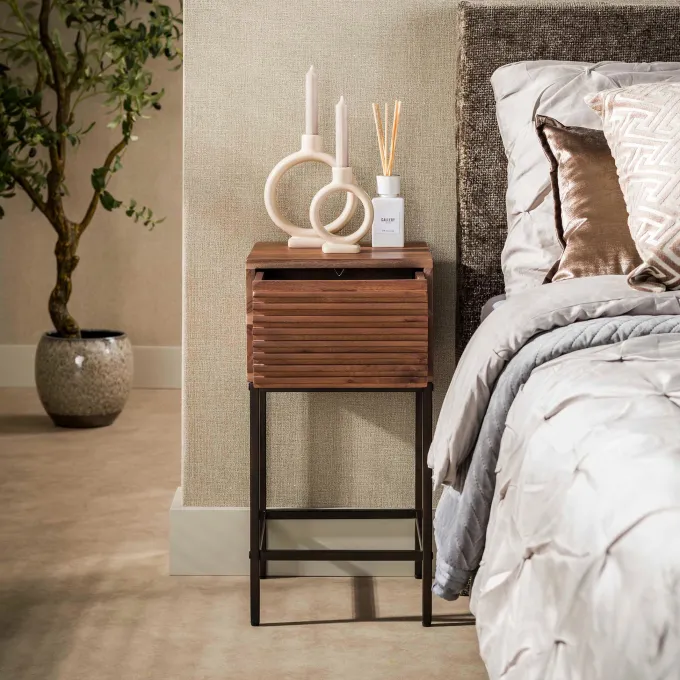 WoonStijl Nachtkastje Line XS 1 lade acacia bruin