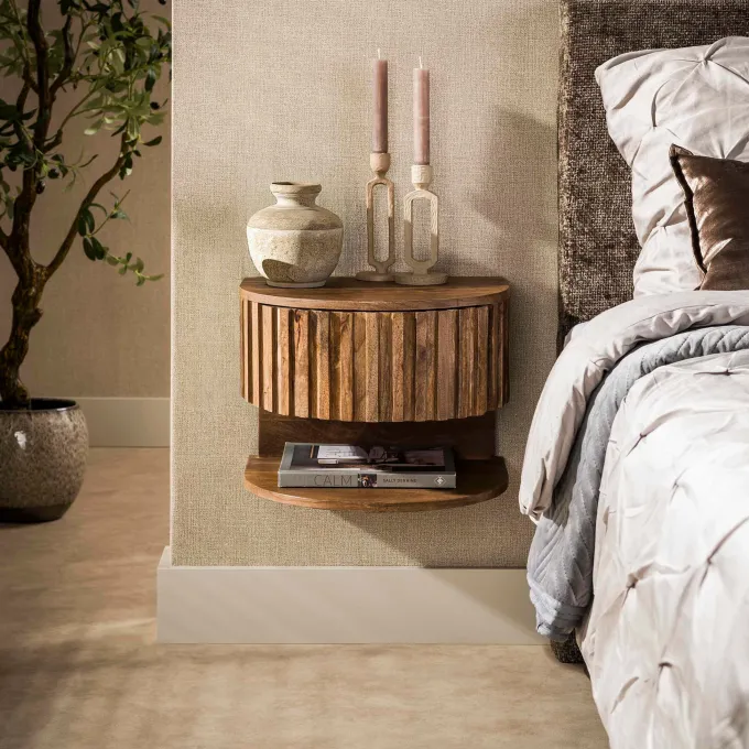 WoonStijl Nachtkastje Ridge shelve zwevend 1 lade mango zand