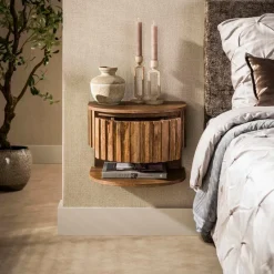 WoonStijl Nachtkastje Ridge shelve zwevend 1 lade mango zand