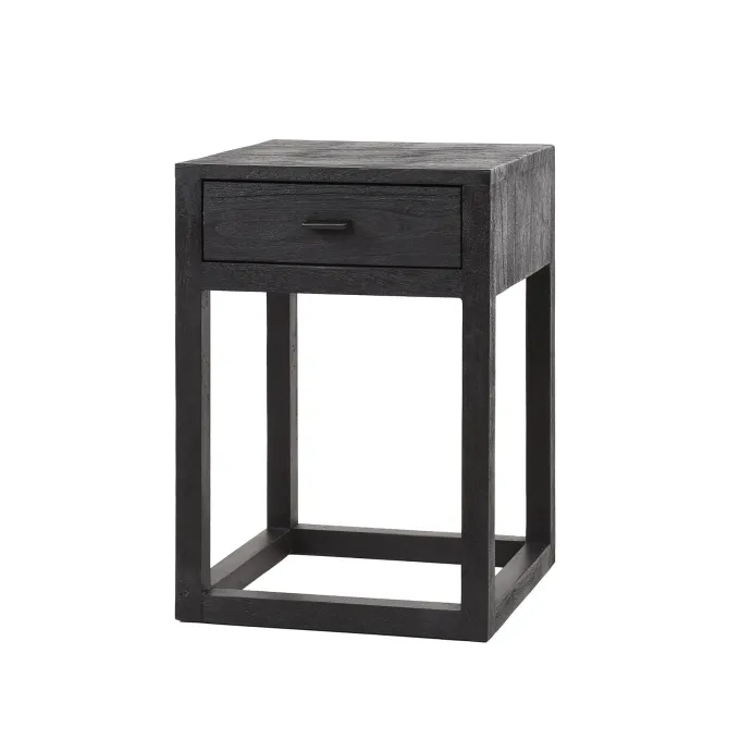 WoonStijl Nachtkastje Square zwart acacia met 1 lade