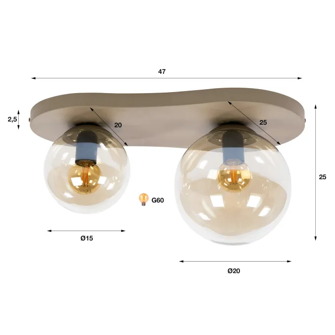 WoonStijl Plafondlamp Bubble 2-lichts Beige