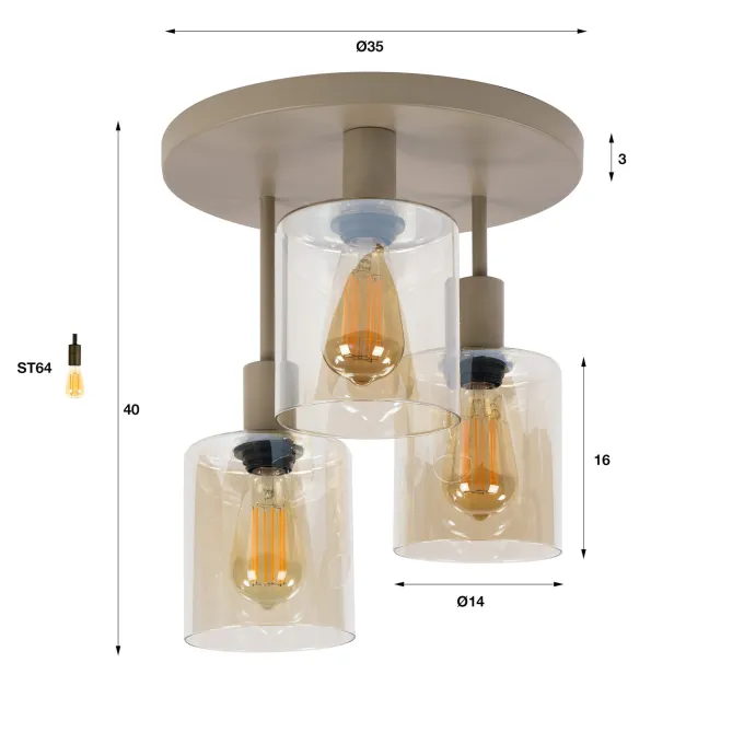 WoonStijl Plafondlamp Sepiora 3L Beige