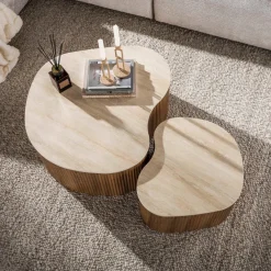 WoonStijl Salontafel Ceramo medio set van 2 keramiek travertin