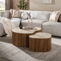 WoonStijl Salontafel Ceramo medio set van 2 keramiek travertin