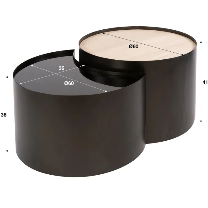WoonStijl Salontafel Metal half moon set van 2 keramiek travertin