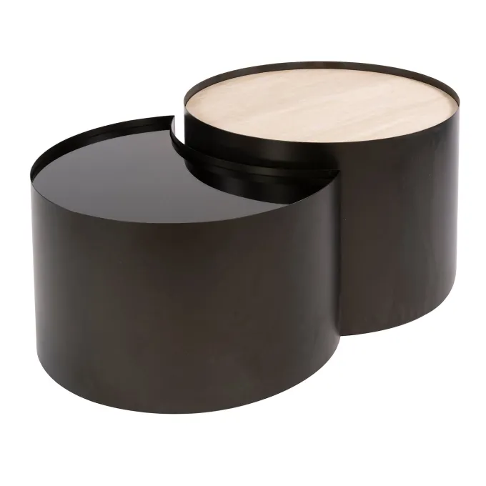 WoonStijl Salontafel Metal half moon set van 2 keramiek travertin
